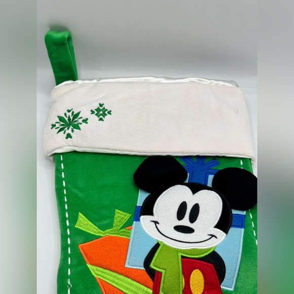 Disney Christmas Mickey Mouse Green Velour Velvet Plush Cuff Stitching Stocking - Picture 3 of 9